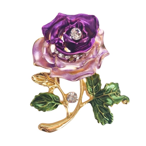 🎄Purple Rose Floral Crystal Brooch - Picture 2 of 9